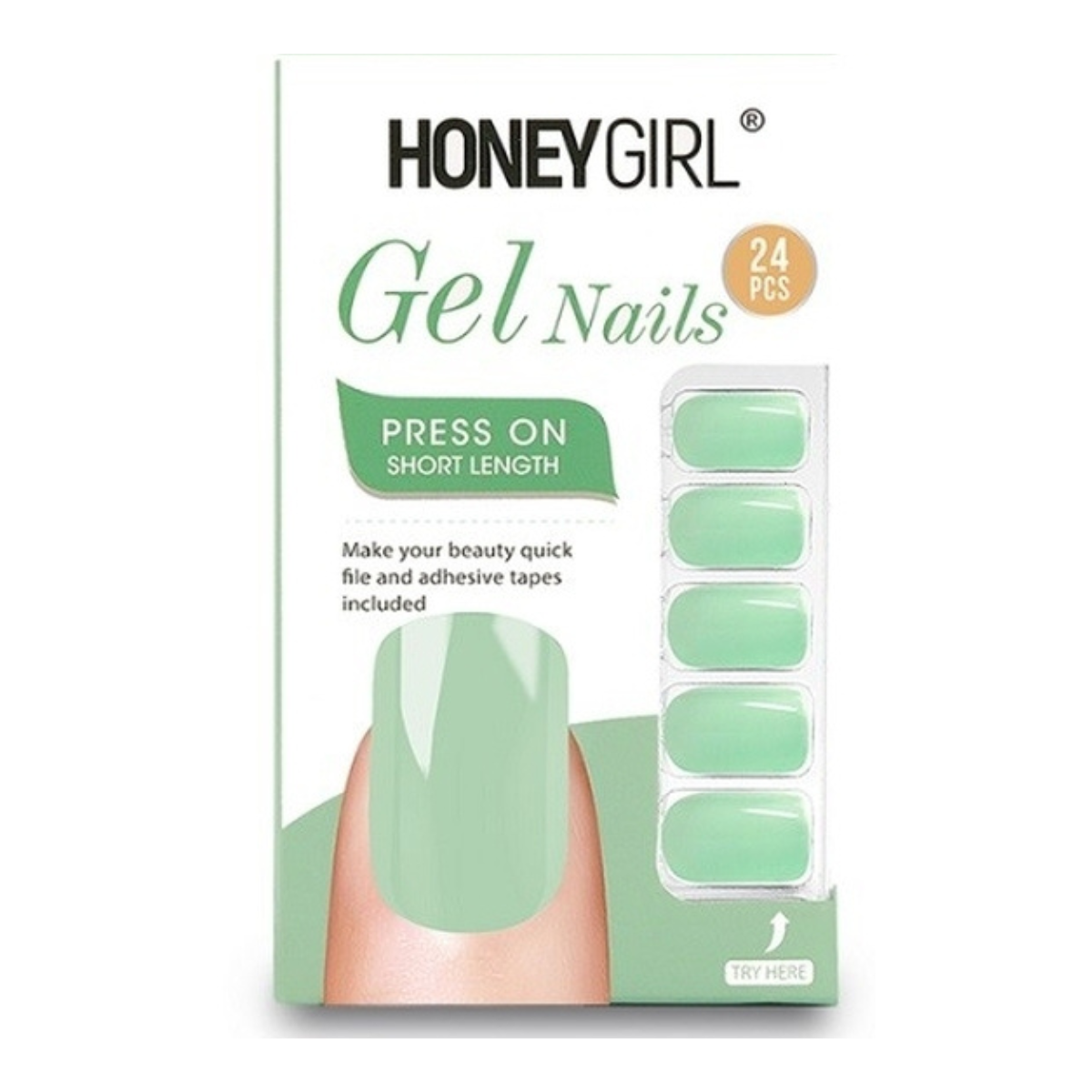 Uñas Postizas Gel Nail 24 Piezas HoneyGirl Verde