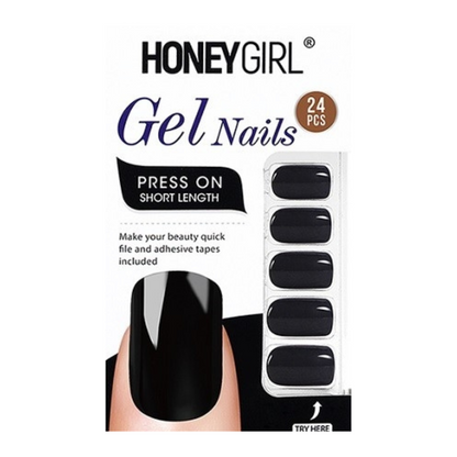 Uñas Postizas Gel Nail 24 Piezas HoneyGirl Negro