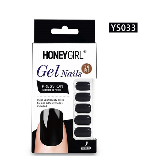 Uñas Postizas Gel Nail 24 Piezas HoneyGirl Negro