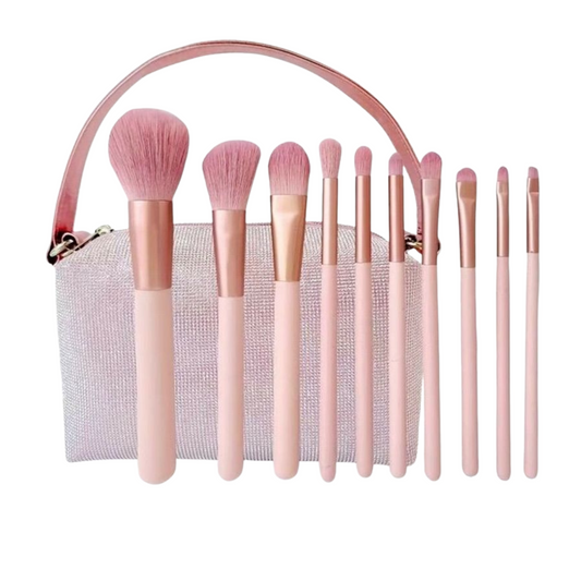 Set de Brochas Maquillaje de 10 Piezas Rosado con Estuche RubyFace