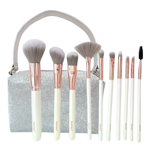 Set de Brochas Maquillaje de 10 Piezas Blanco con Estuche RubyFace