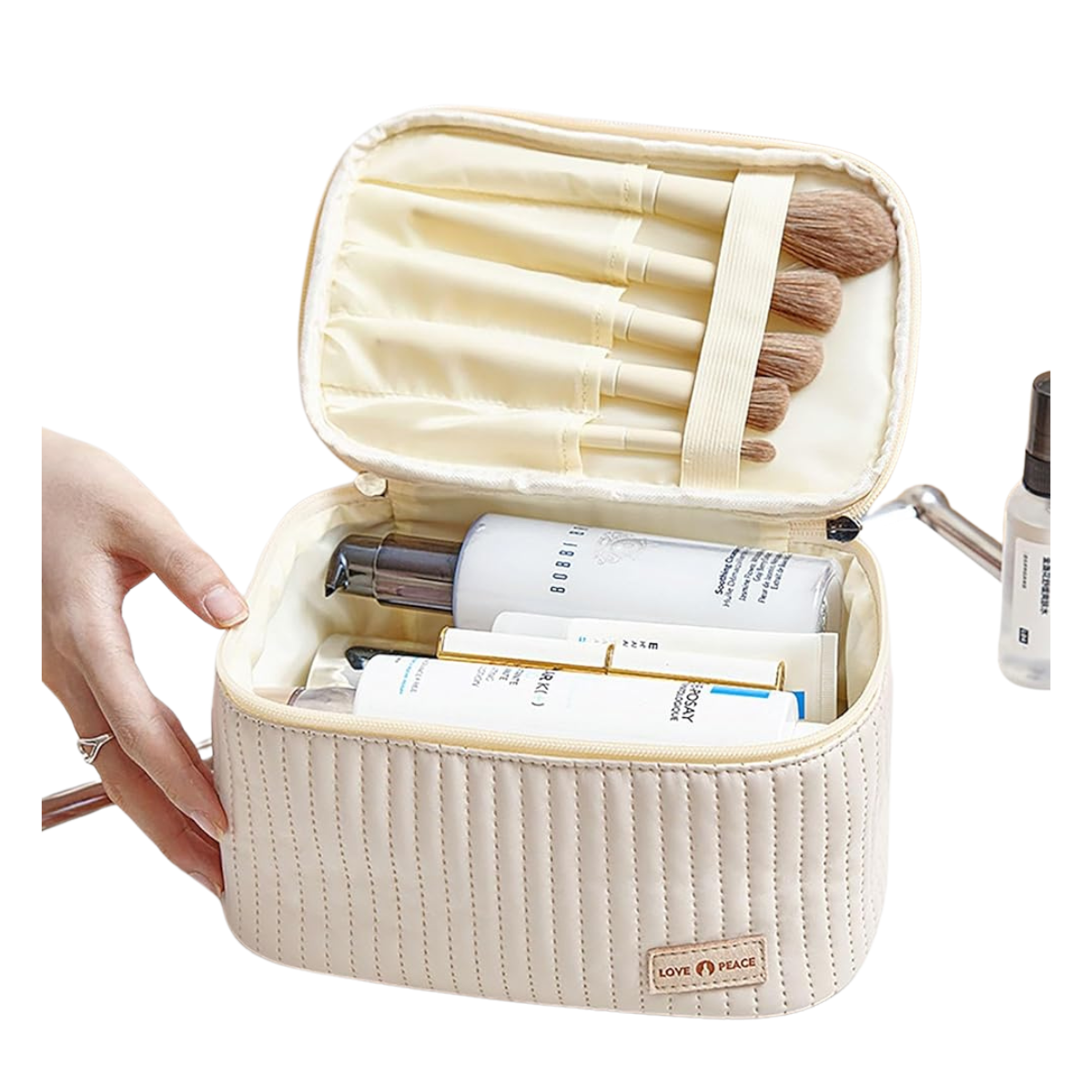 Bolso Neceser Cosmetiquero Organizador Maquillaje para Viaje Blanco Crema