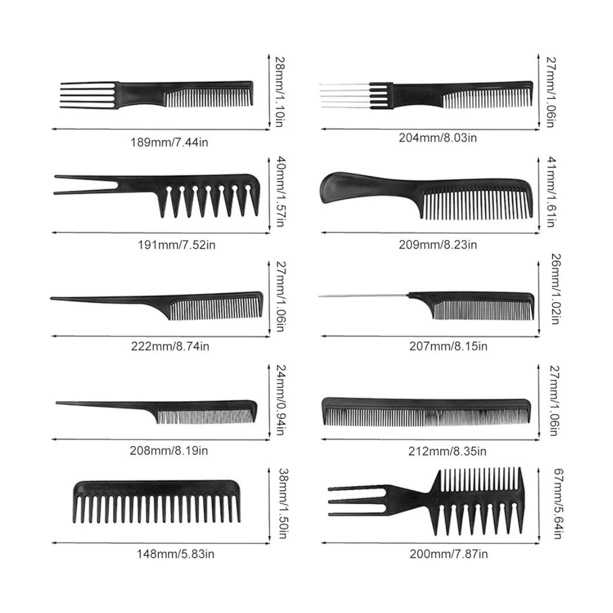 Set de 10 Peinetas para Peluquería Profesional