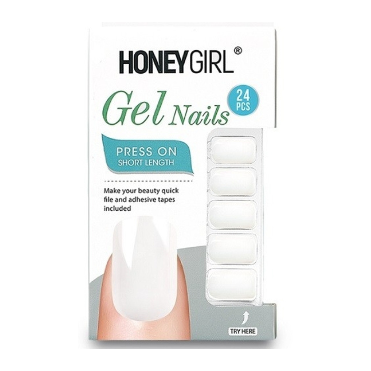 Uñas Postizas Gel Nail 24 Piezas HoneyGirl Blanco