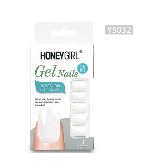 Uñas Postizas Gel Nail 24 Piezas HoneyGirl Blanco