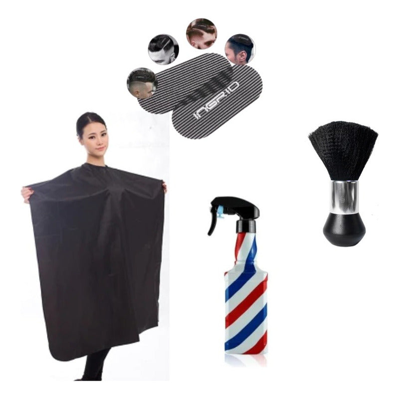 Set Barbería Capa, Sujetadores, Rociador, Botapelo Gms