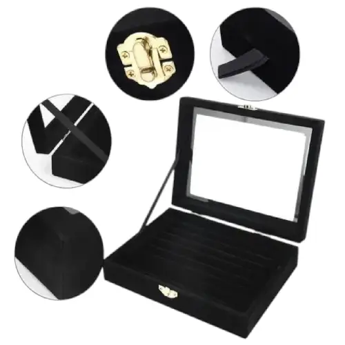 Caja Organizadora de Joyas Negra con Tapa de Vidrio 28cm Gms