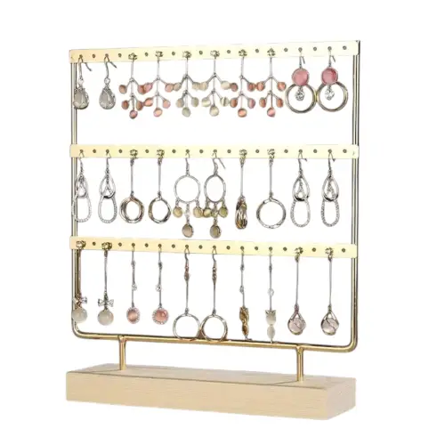 Organizador de Aretes Dorado con Base de Madera Grande Gms - Imagen 2