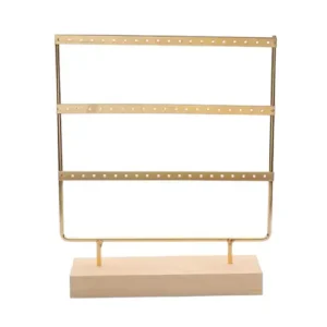 Organizador de Aretes Dorado con Base de Madera Grande Gms