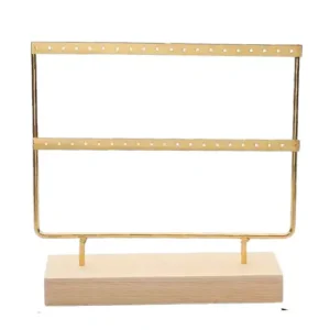 Organizador de Aretes Dorado con Base de Madera Mediano Gms