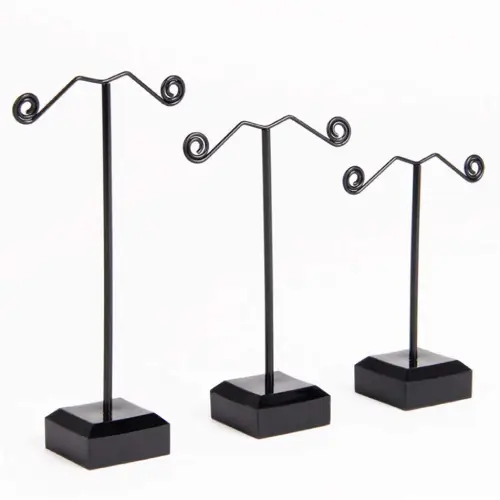 Pack de 3 Porta Aros Metálico con Base Acrílica Negro Gms